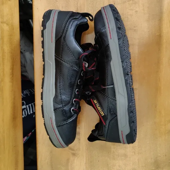 Caterpillar Brode Steel Toe Work Shoe Size 8 Stk#P90192 Black With Red Yellow