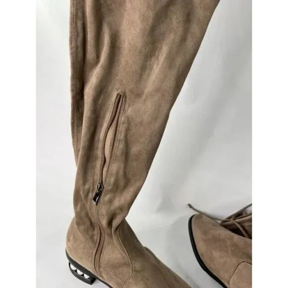 Catherine Malandrino Womens Size 8.5 Perse Embellished Over The Knee Boots Taupe