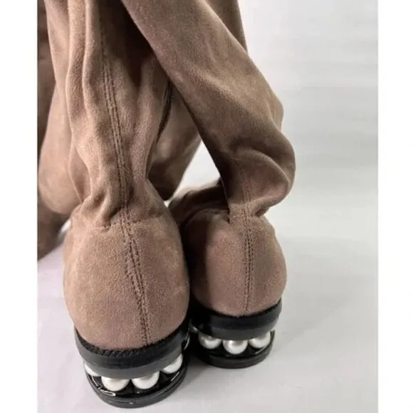 Catherine Malandrino Womens Size 8.5 Perse Embellished Over The Knee Boots Taupe