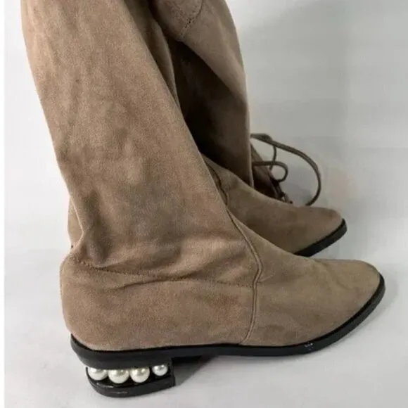 Catherine Malandrino Womens Size 8.5 Perse Embellished Over The Knee Boots Taupe