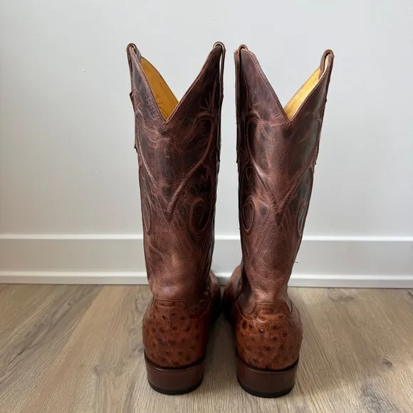 Cavender's Men's Almond Ostrich Print Round Toe Cowboy Boots Size 11D Western