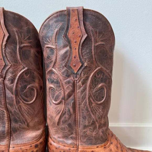 Cavender's Men's Almond Ostrich Print Round Toe Cowboy Boots Size 11D Western
