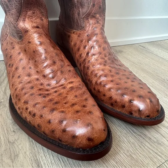 Cavender's Men's Almond Ostrich Print Round Toe Cowboy Boots Size 11D Western