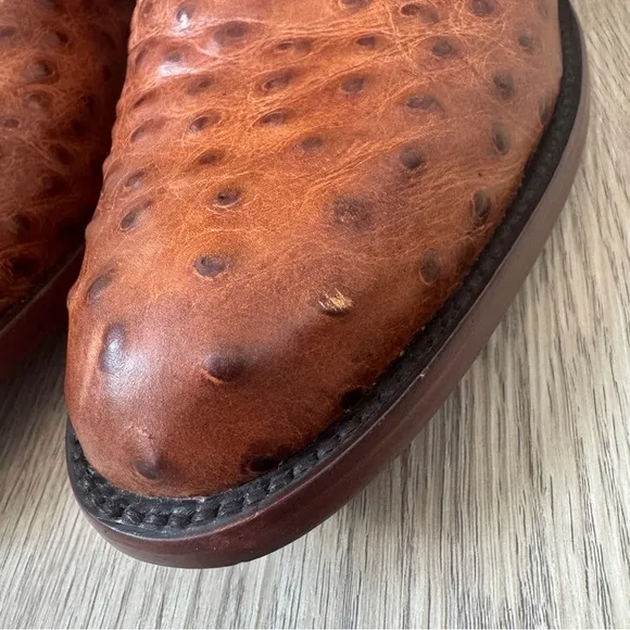 Cavender's Men's Almond Ostrich Print Round Toe Cowboy Boots Size 11D Western