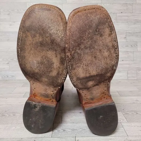 Cavenders Western Brown Leather Hair On Cowhide Cowboy Boots Size 12 Square Toe
