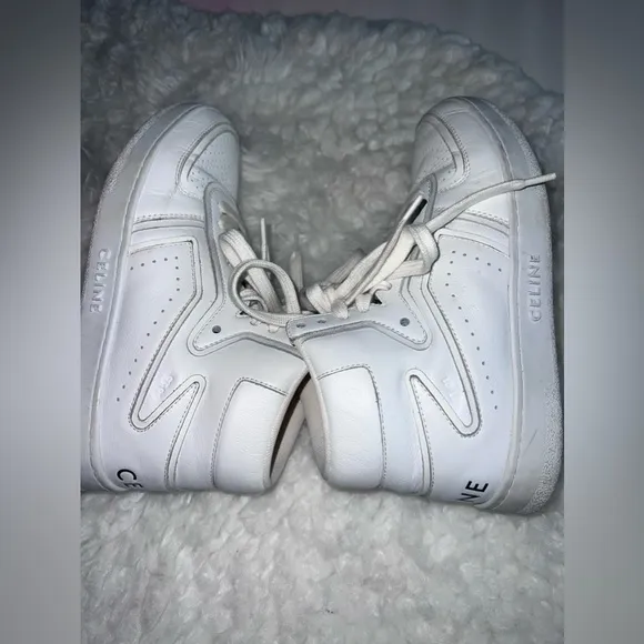 CELINE 990$ White Leather High Top Sneakers 37