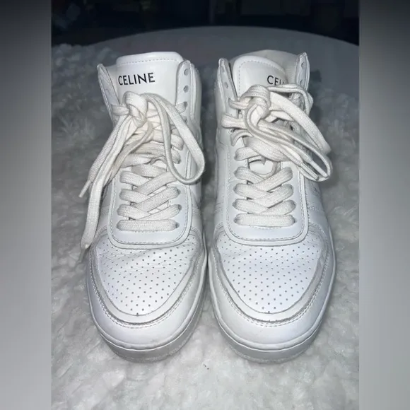 CELINE 990$ White Leather High Top Sneakers 37