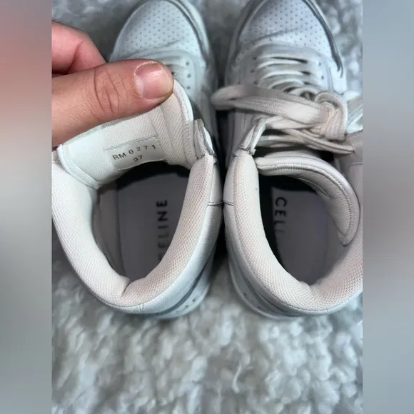 CELINE 990$ White Leather High Top Sneakers 37