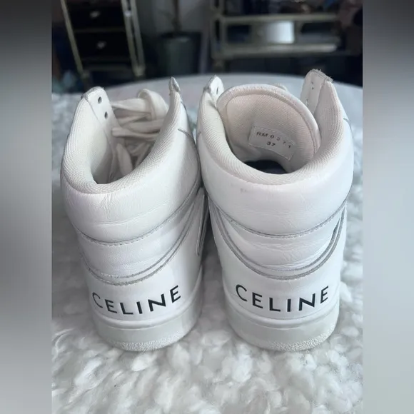CELINE 990$ White Leather High Top Sneakers 37
