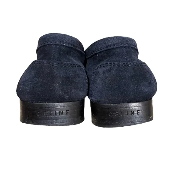 Celine Navy Blue suede leather slip on loafers