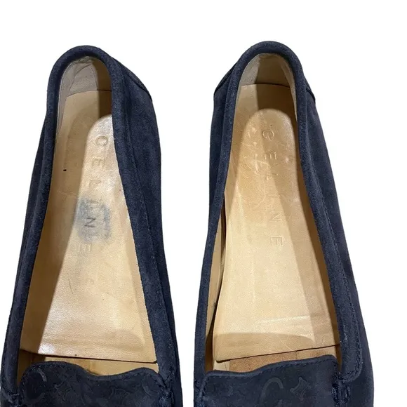 Celine Navy Blue suede leather slip on loafers