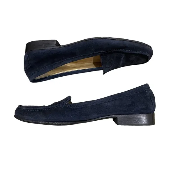 Celine Navy Blue suede leather slip on loafers