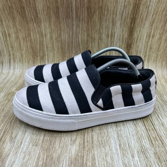 Celine Paris Slip On Sneakers Women's Size 7.5 EU 38 White Black Striped Shoes