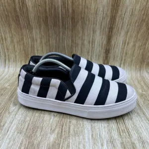 Celine Paris Slip On Sneakers Women's Size 7.5 EU 38 White Black Striped Shoes