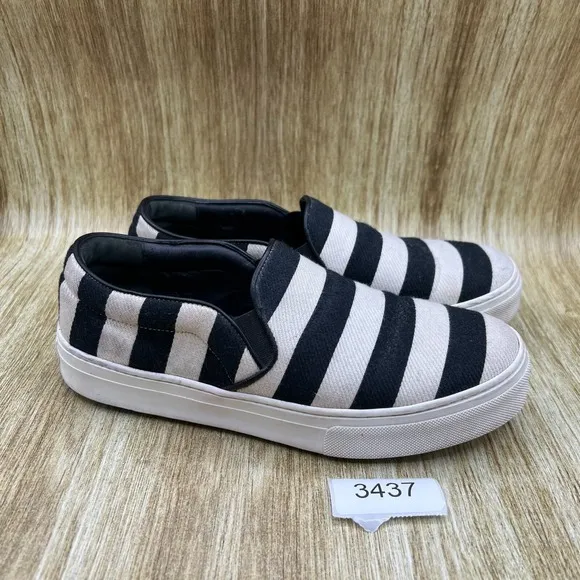 Celine Paris Slip On Sneakers Women's Size 7.5 EU 38 White Black Striped Shoes