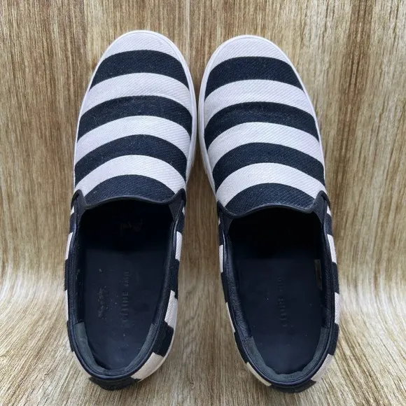Celine Paris Slip On Sneakers Women's Size 7.5 EU 38 White Black Striped Shoes