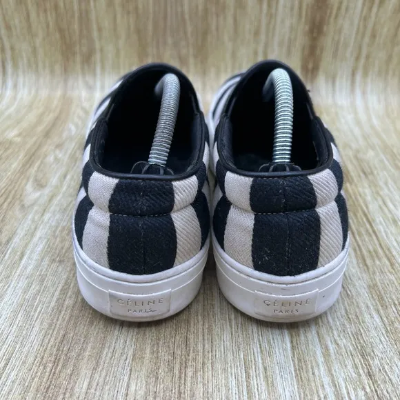 Celine Paris Slip On Sneakers Women's Size 7.5 EU 38 White Black Striped Shoes