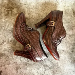 Celine Vintage Oxford Croc-Embossed Heels Mahogany | EU 38, US 7