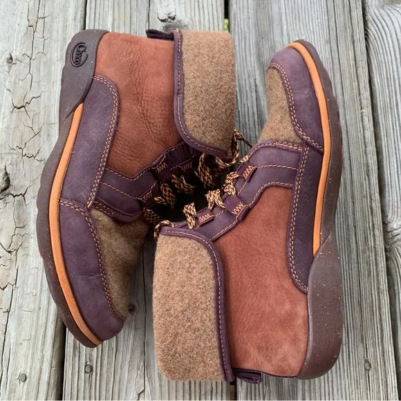 Chaco Shoes Barbary Topaz Brown Purple Leather Wool Chukka Boots Lace Up Women 7