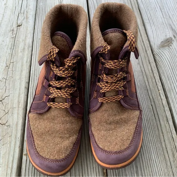 Chaco Shoes Barbary Topaz Brown Purple Leather Wool Chukka Boots Lace Up Women 7