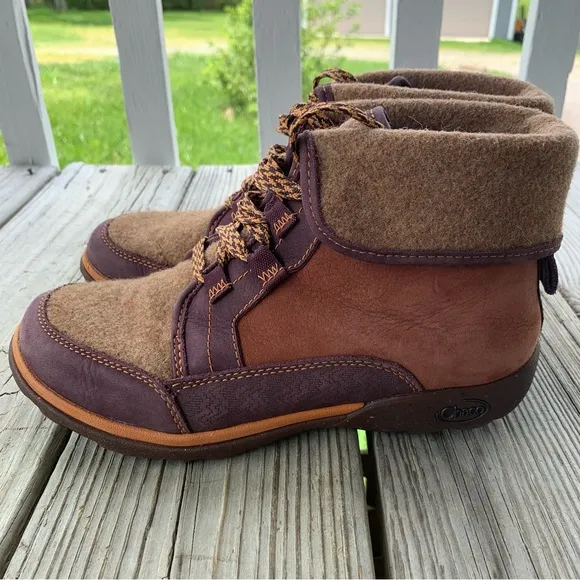 Chaco Shoes Barbary Topaz Brown Purple Leather Wool Chukka Boots Lace Up Women 7