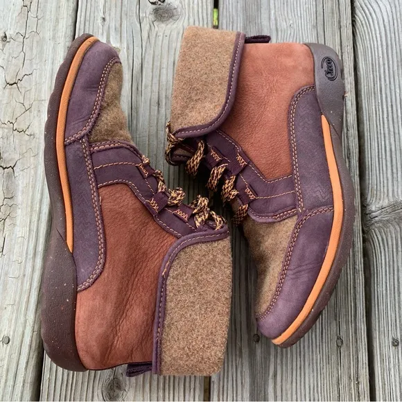 Chaco Shoes Barbary Topaz Brown Purple Leather Wool Chukka Boots Lace Up Women 7