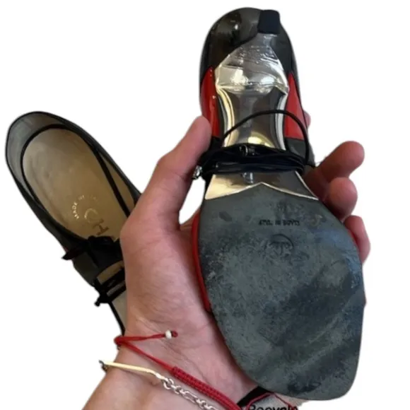Chanel Patent Leather Heels Sandals Black And Red