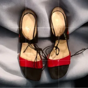 Chanel Patent Leather Heels Sandals Black And Red