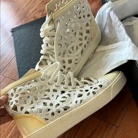 Chanel White and Cream High-Top Sneakers