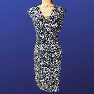 CHAPS by RALPH LAUREN Surplice Wrap Dress, CAP SLEEVE, Navy/White, Size S, NWOT