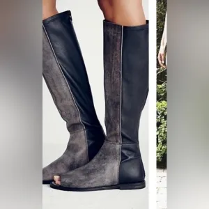 Charcoal Open-Toe Knee-High Boots