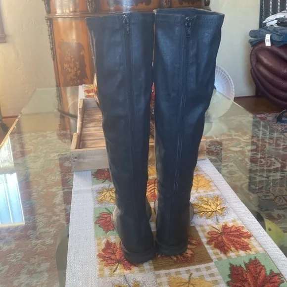 Charcoal Open-Toe Knee-High Boots