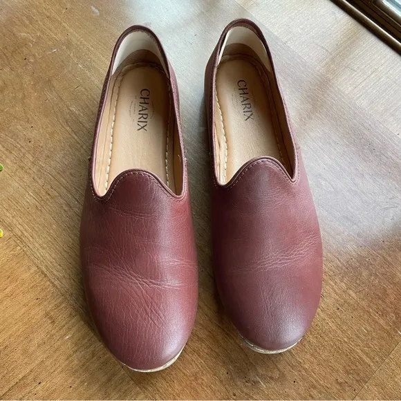 Charix Comfort Travel Office Men's Bordeaux Leather Slip-On Shoes size 10.5-11