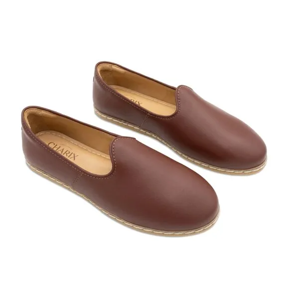 Charix | Women’s Cognac Slip-On Leather Shoes