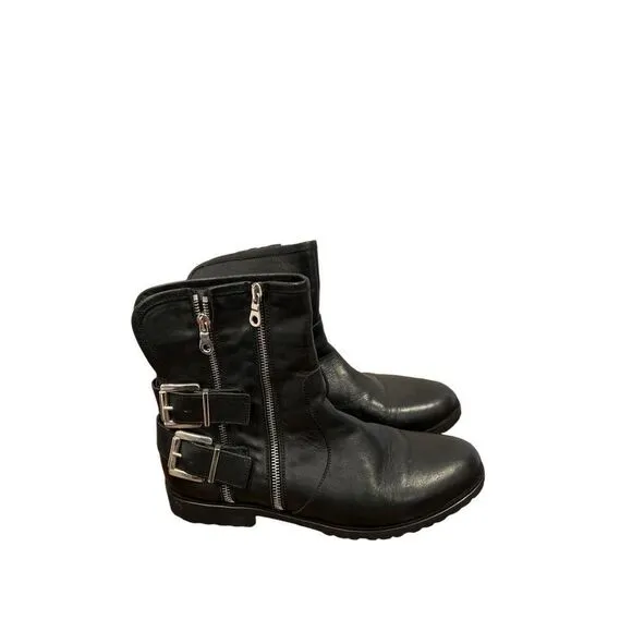 Charles David Black leather Combat Boots Sz10 NWT