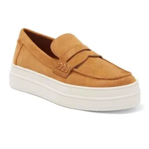 Chic J/Slides Cognac Tan Suede Menswear Inspired Platform Loafer Sneakers