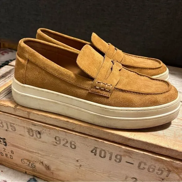 Chic J/Slides Cognac Tan Suede Menswear Inspired Platform Loafer Sneakers