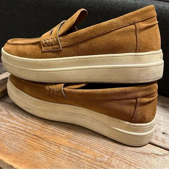 Chic J/Slides Cognac Tan Suede Menswear Inspired Platform Loafer Sneakers