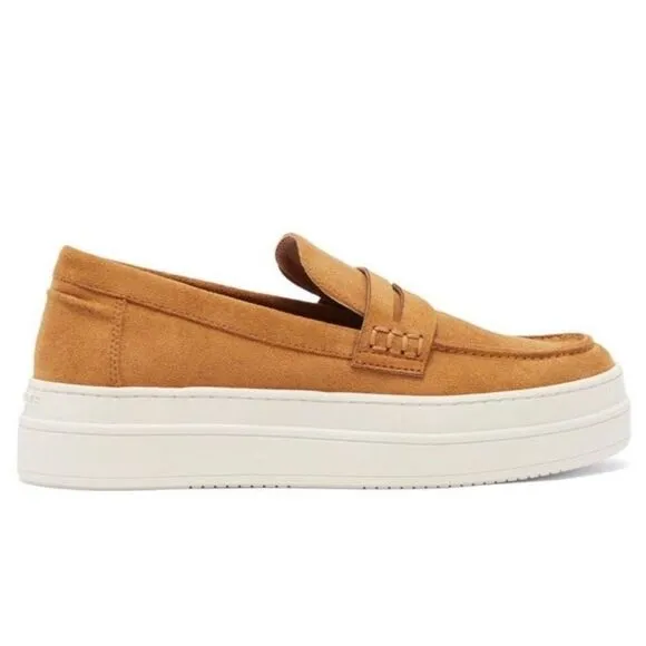 Chic J/Slides Cognac Tan Suede Menswear Inspired Platform Loafer Sneakers