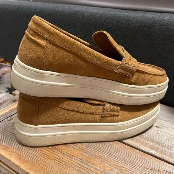 Chic J/Slides Cognac Tan Suede Menswear Inspired Platform Loafer Sneakers