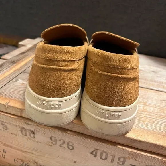 Chic J/Slides Cognac Tan Suede Menswear Inspired Platform Loafer Sneakers