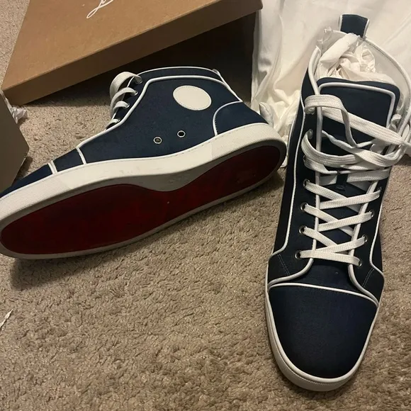 Christian Louboutin Men's High-Top Sneakers - Navy and White size 46