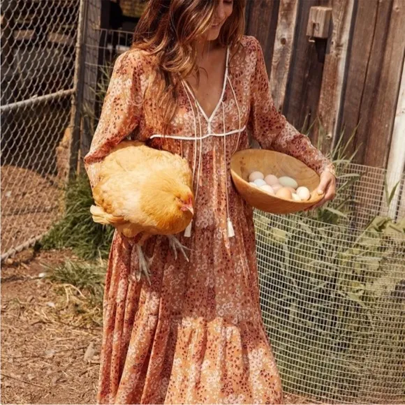Christy Dawn Paloma Tassel Dress Rust Floral Garden New Size XS/S