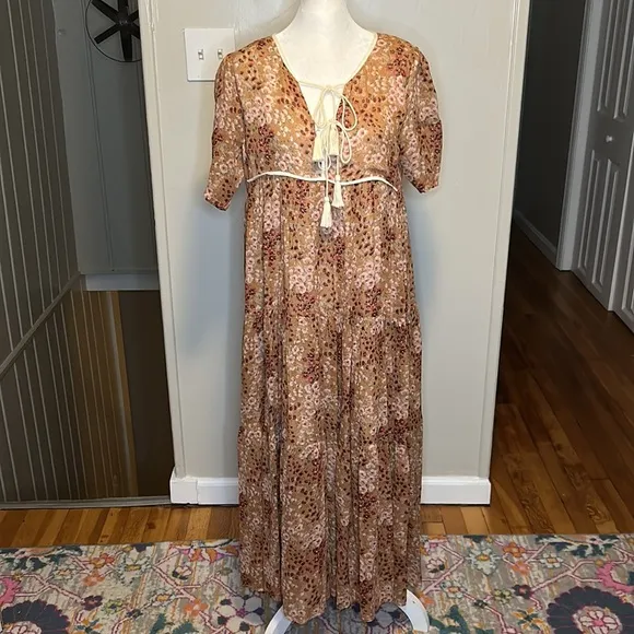Christy Dawn Paloma Tassel Dress Rust Floral Garden New Size XS/S