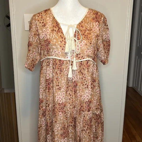 Christy Dawn Paloma Tassel Dress Rust Floral Garden New Size XS/S