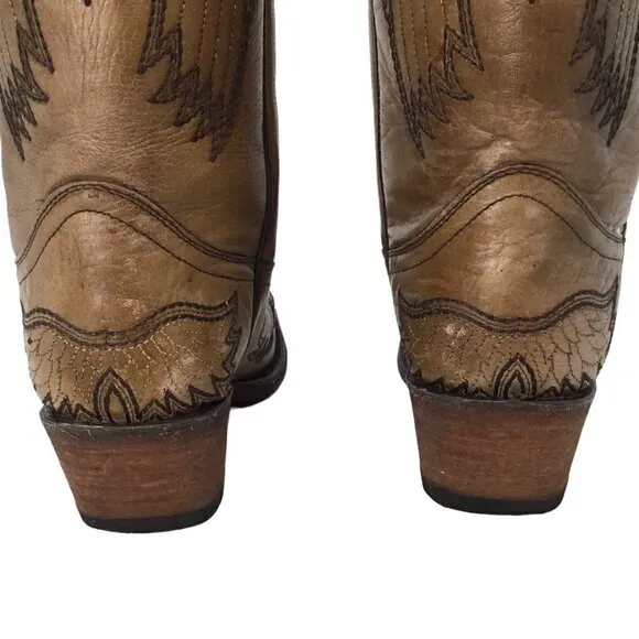 Circle G Boots Leather Western Wings Crosses Wing Snip Toe Embroidery Sz 6.5 Tan