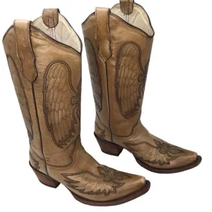 Circle G Boots Leather Western Wings Crosses Wing Snip Toe Embroidery Sz 6.5 Tan