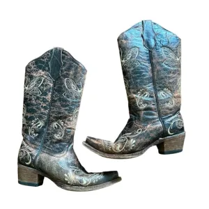 Circle G Distressed Bone Dragonfly Embroidered Boots - Brown, Size 6.5