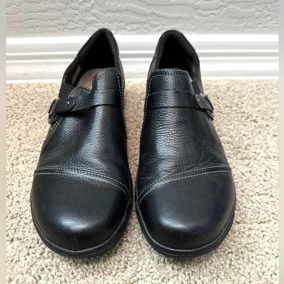 CLARK'S | Black Cheyn Fame Leather Everyday Loafer Slip On Shoes | Womens 10