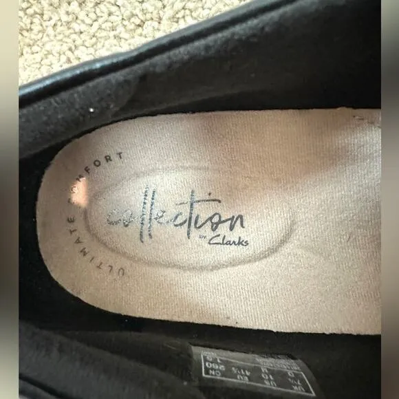 CLARK'S | Black Cheyn Fame Leather Everyday Loafer Slip On Shoes | Womens 10